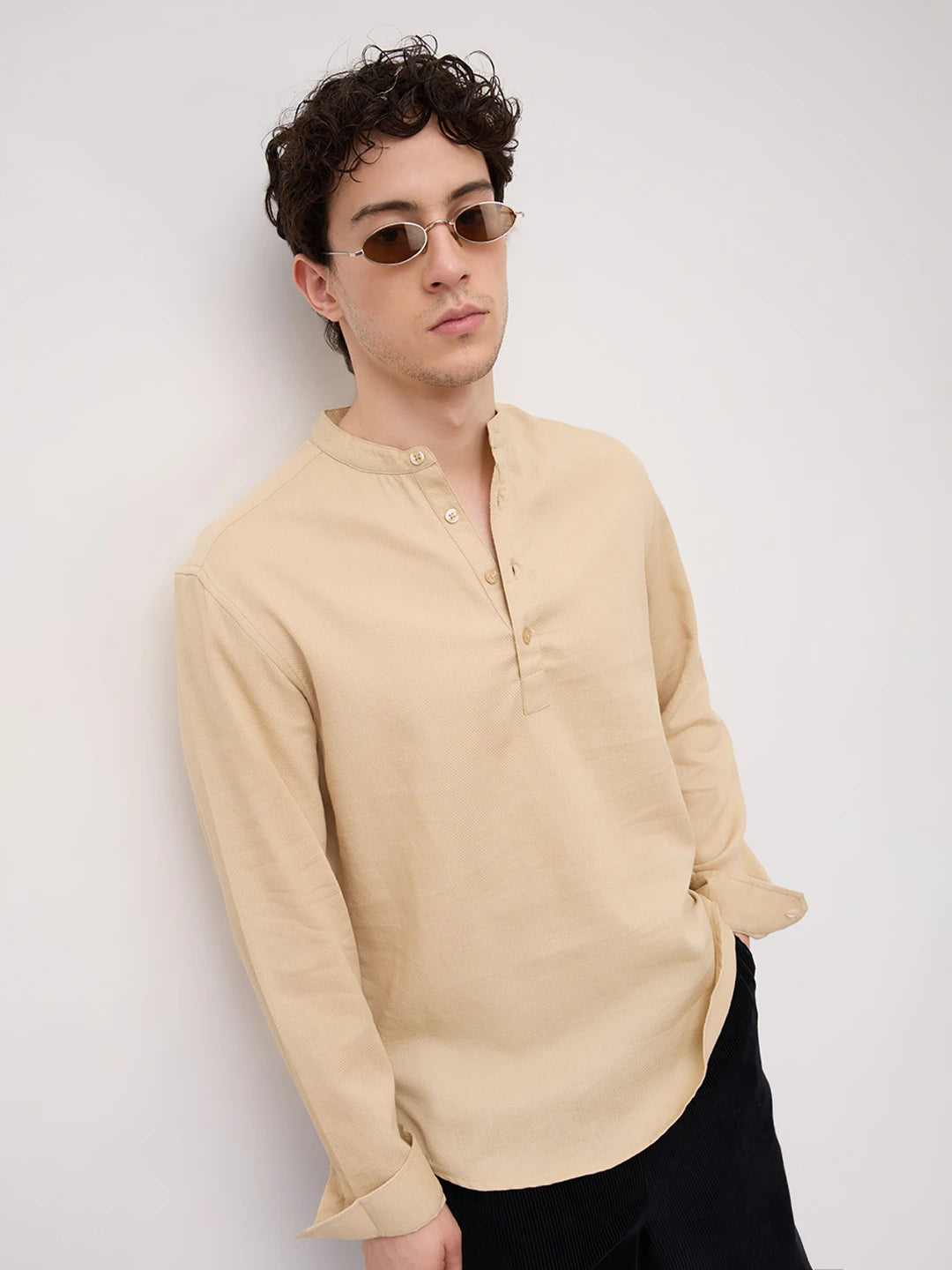 Sand Beige Micro Weave Kurta