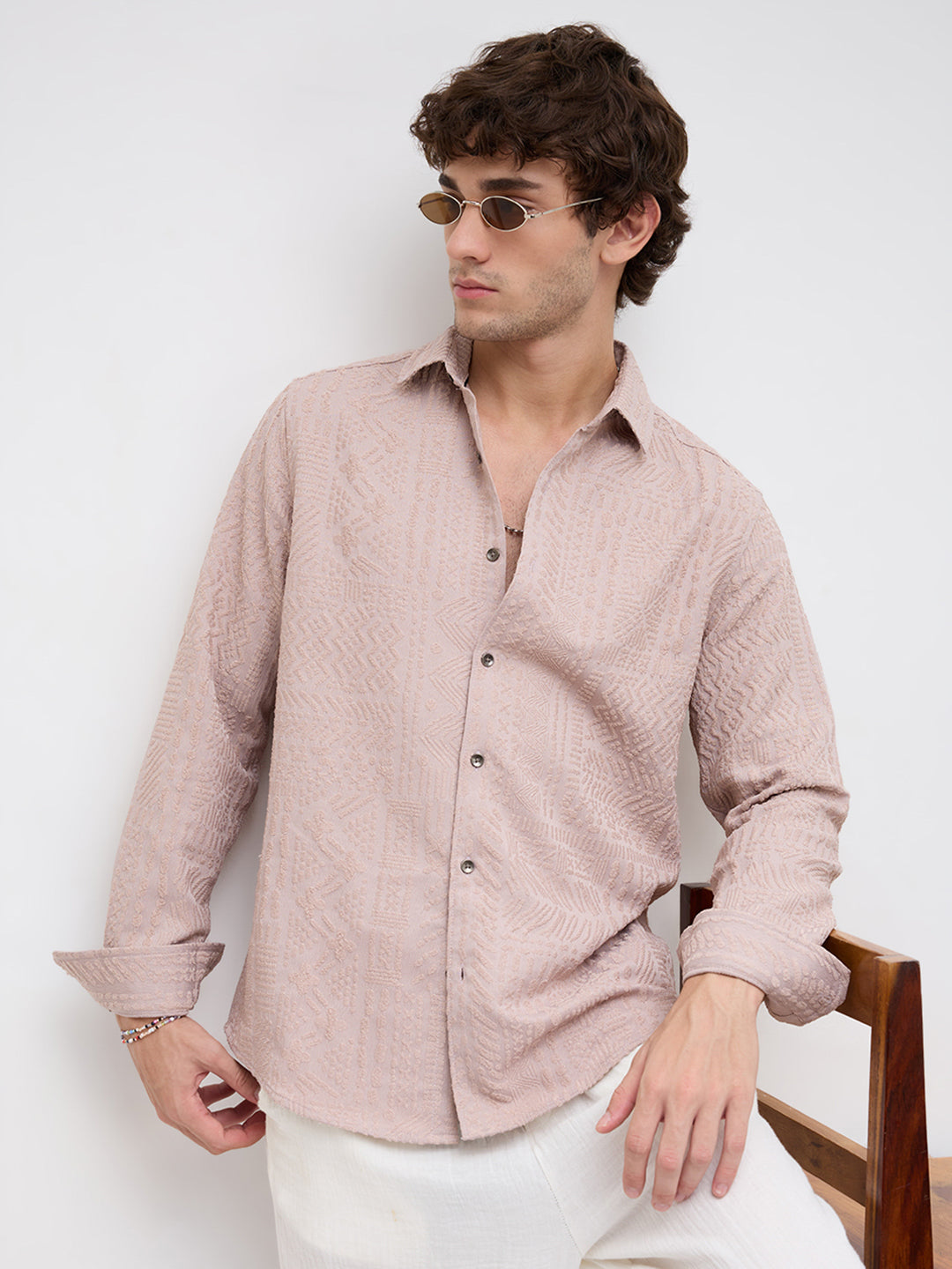 Rouge Pink Embossed Textured Shirt