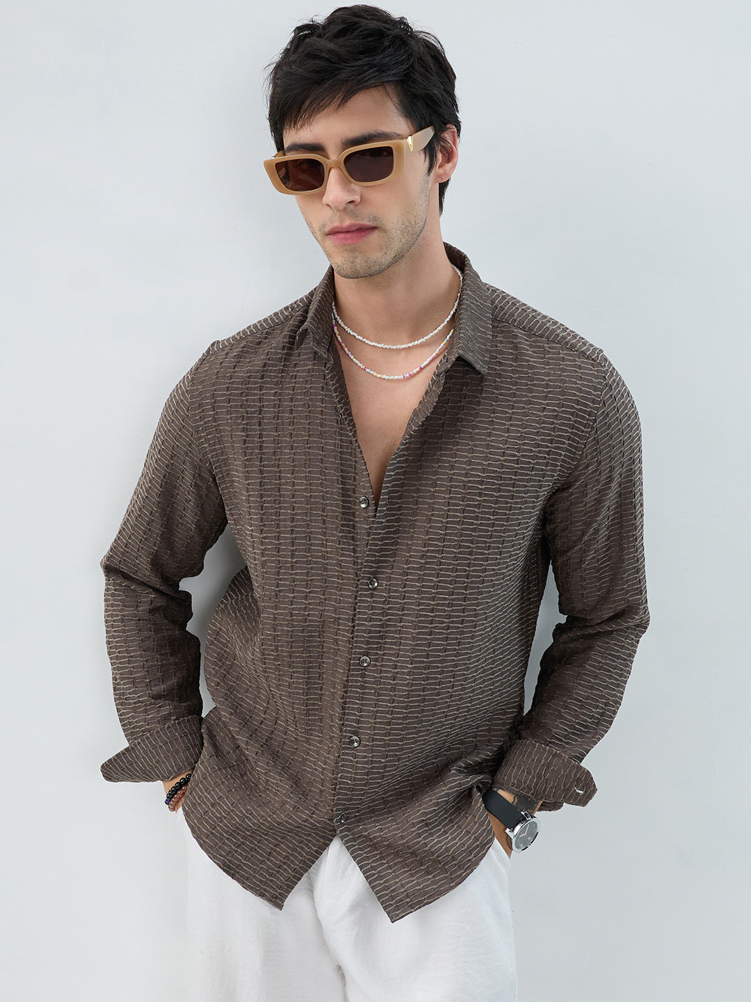 Woodland Olive Wave Horizontal Textured Shirt