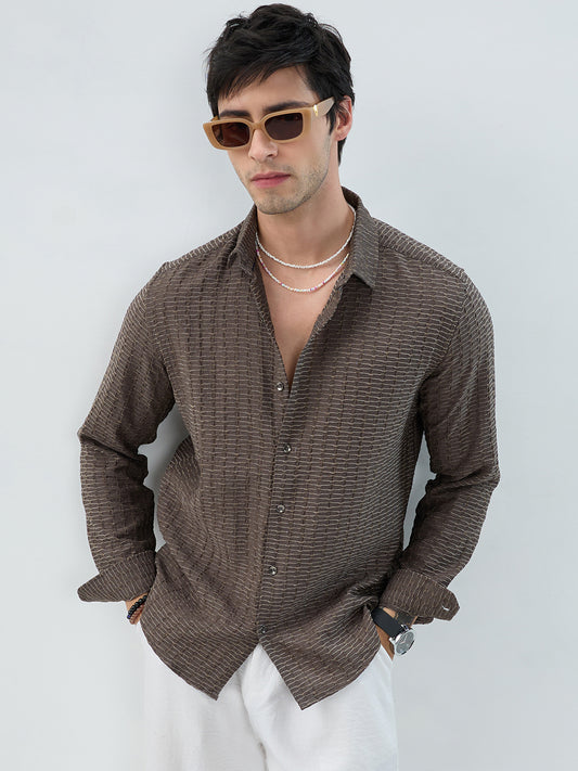 Woodland Olive Wave Horizontal Textured Shirt