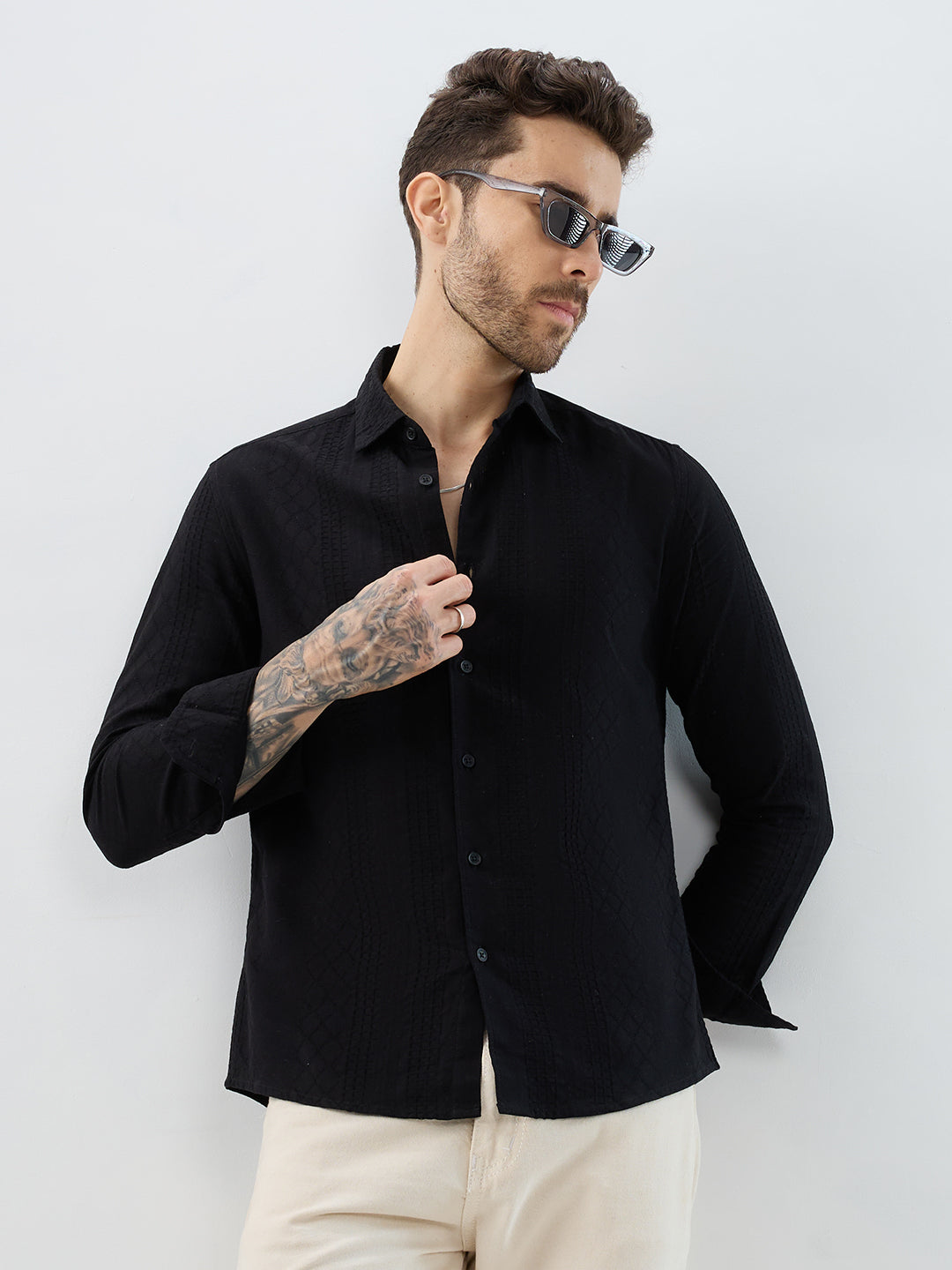 Onyx Black Refined Embroidered Shirt
