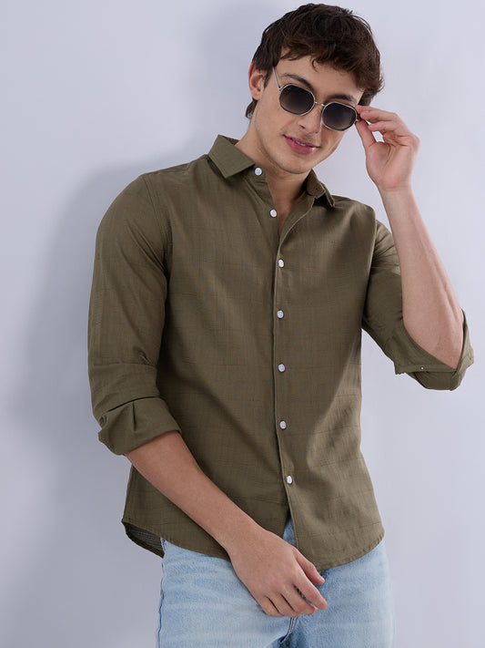 Asparagus Green Textured Weave Shirt