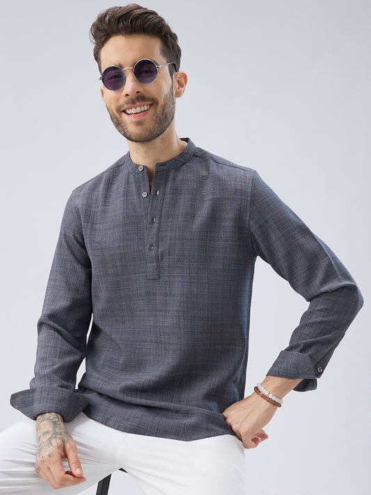 Arsenic Grey Slub Textured Kurta