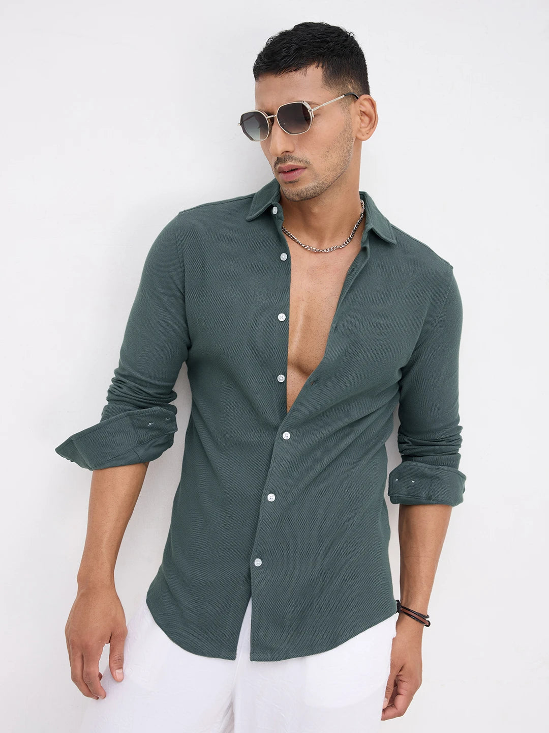 Forest Green Soft Weave Knit Shirt