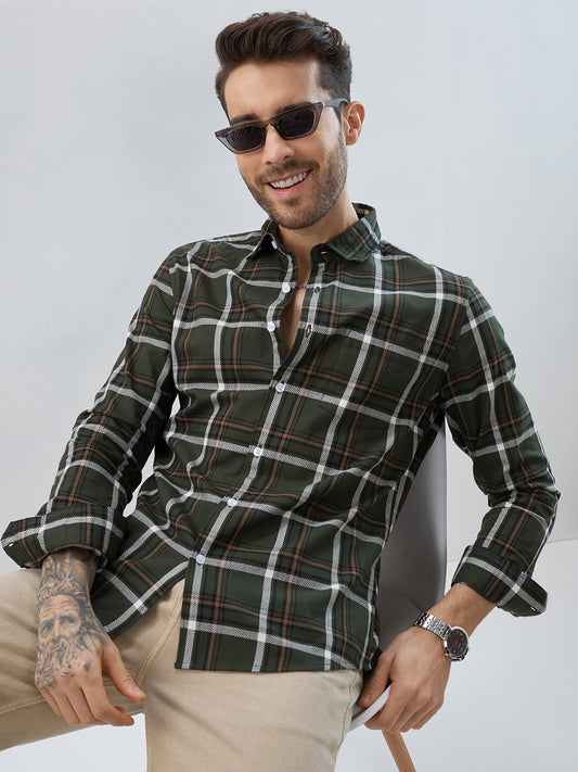 Premuim Cotton Olive Grid Tartan Checks Shirt