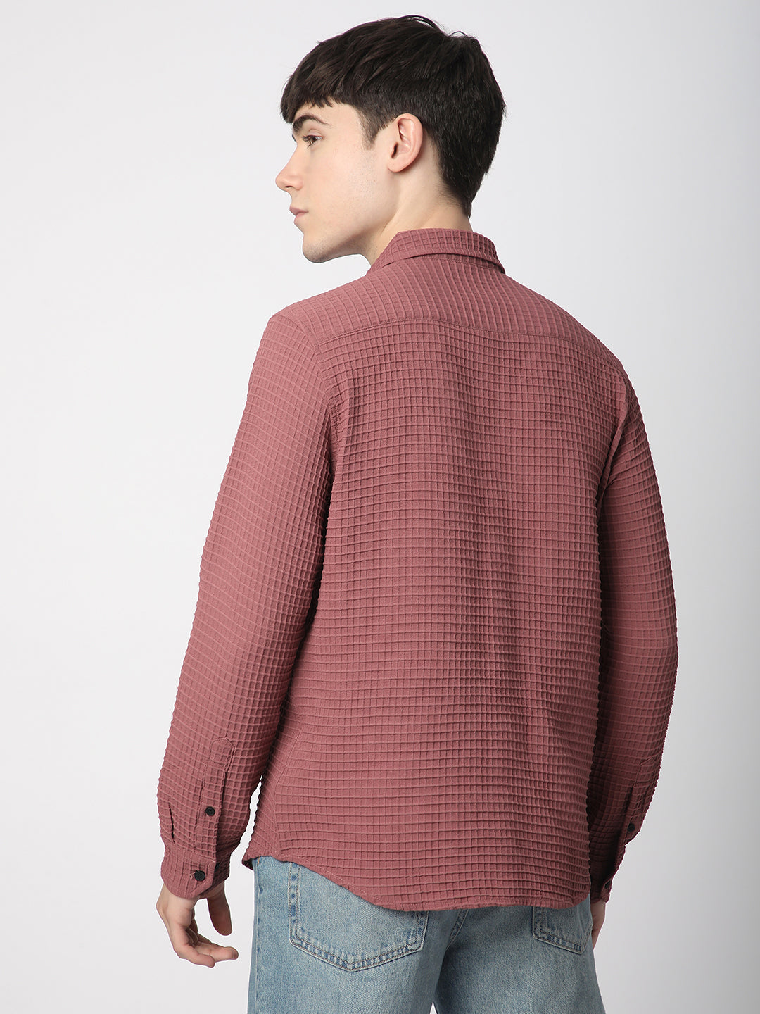 Vintage Maroon Tiny Box Checks Textured Emboss Shirt