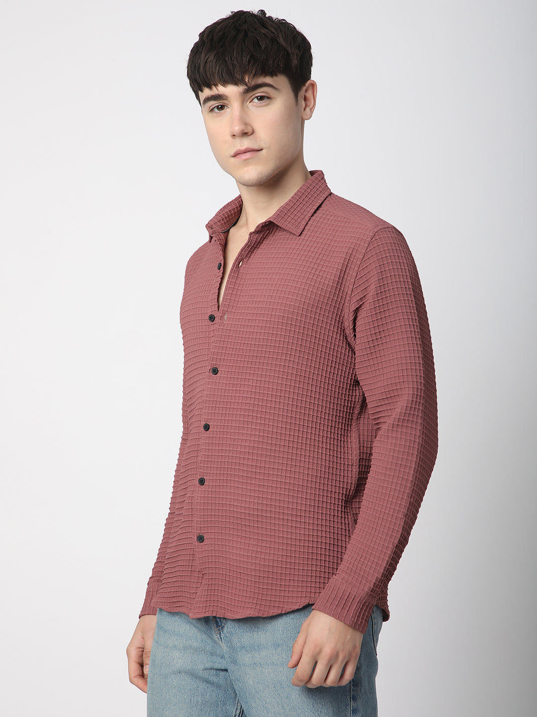 Vintage Maroon Tiny Box Checks Textured Emboss Shirt