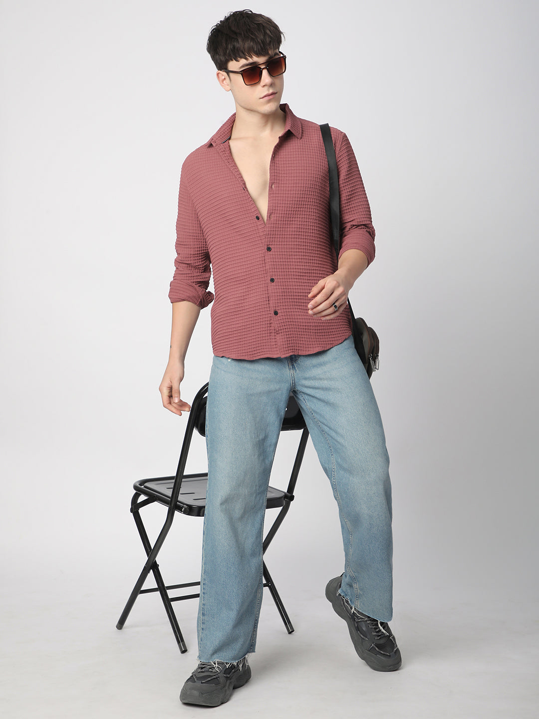 Vintage Maroon Tiny Box Checks Textured Emboss Shirt