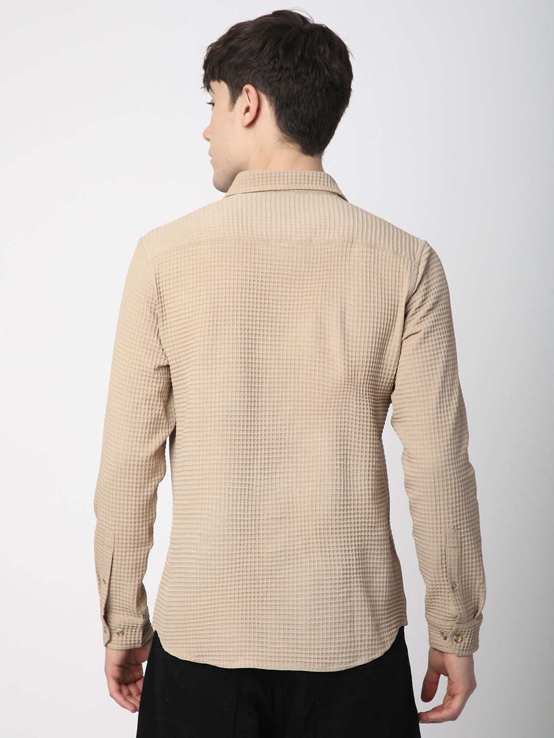 Beige Tiny Box Checkered Emboss Shirt
