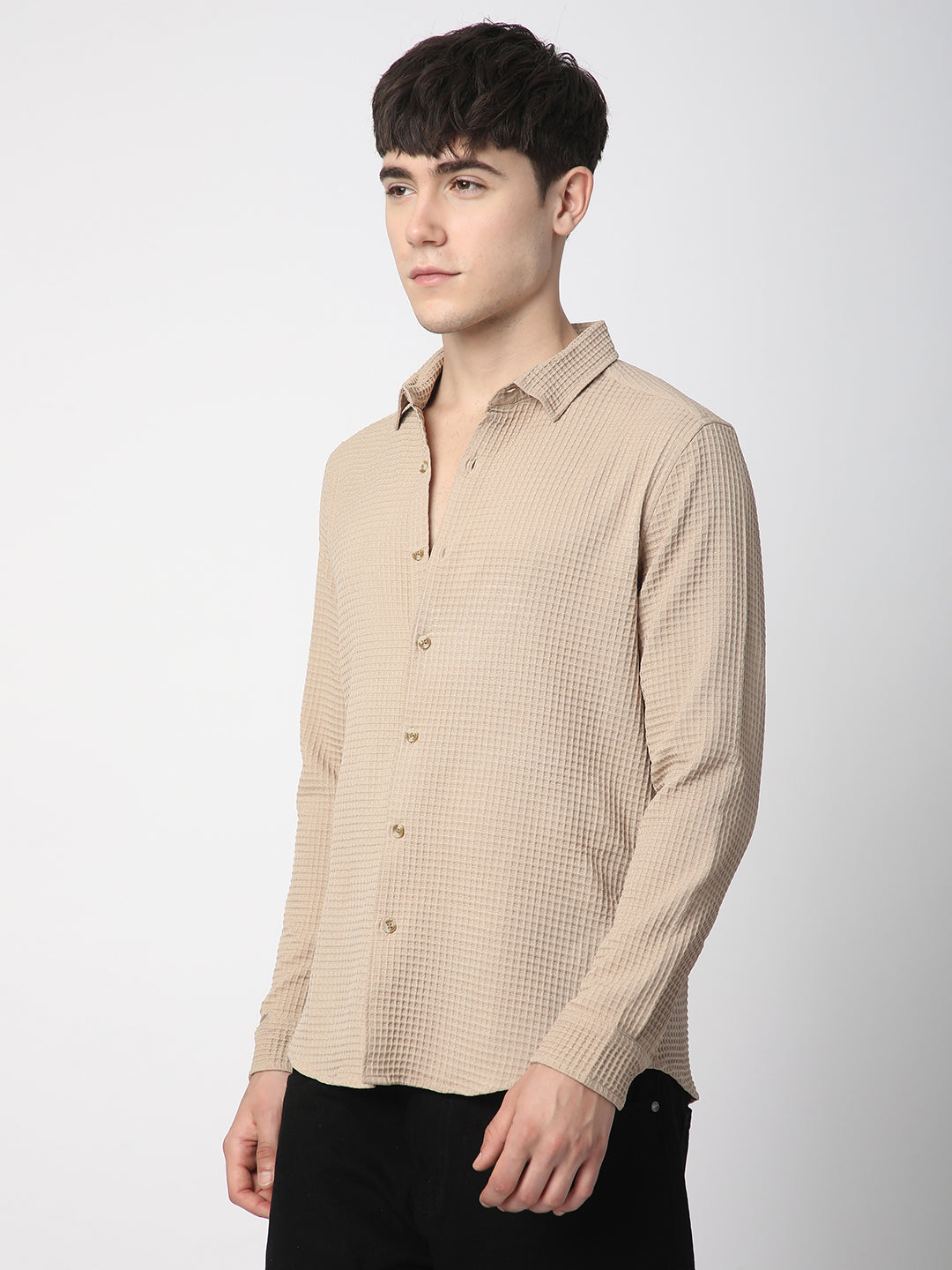Beige Tiny Box Checkered Emboss Shirt