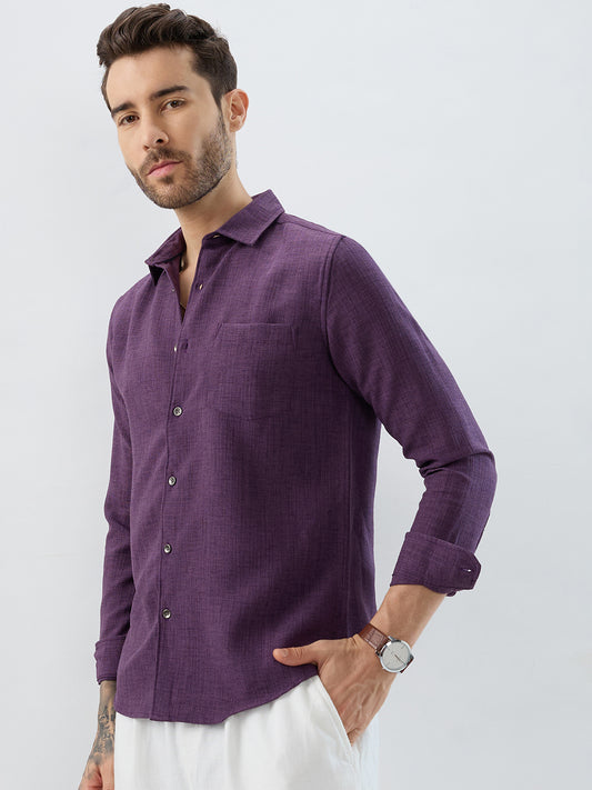 Opulent Dark Wine Slub Textured Shirt