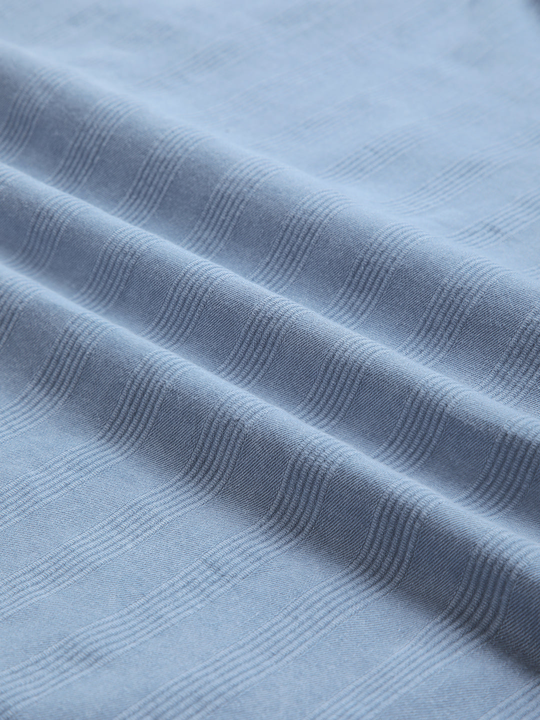 Azure Blue Denim Vertical Stripes Boxy Crop Shirt