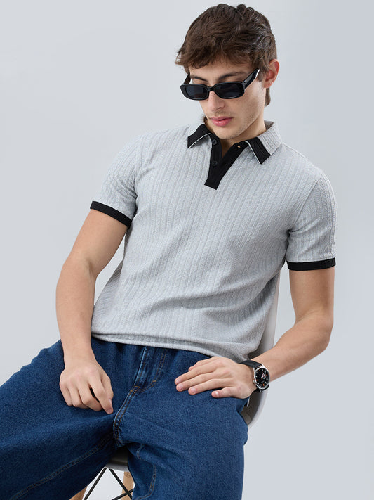 Light Grey Contrast Polo Neck T-shirt