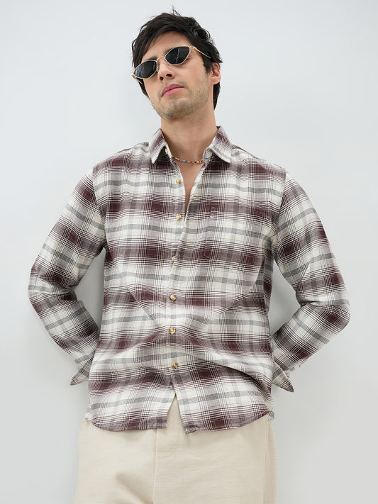 Brown & White Sable Grid Checks Shirt
