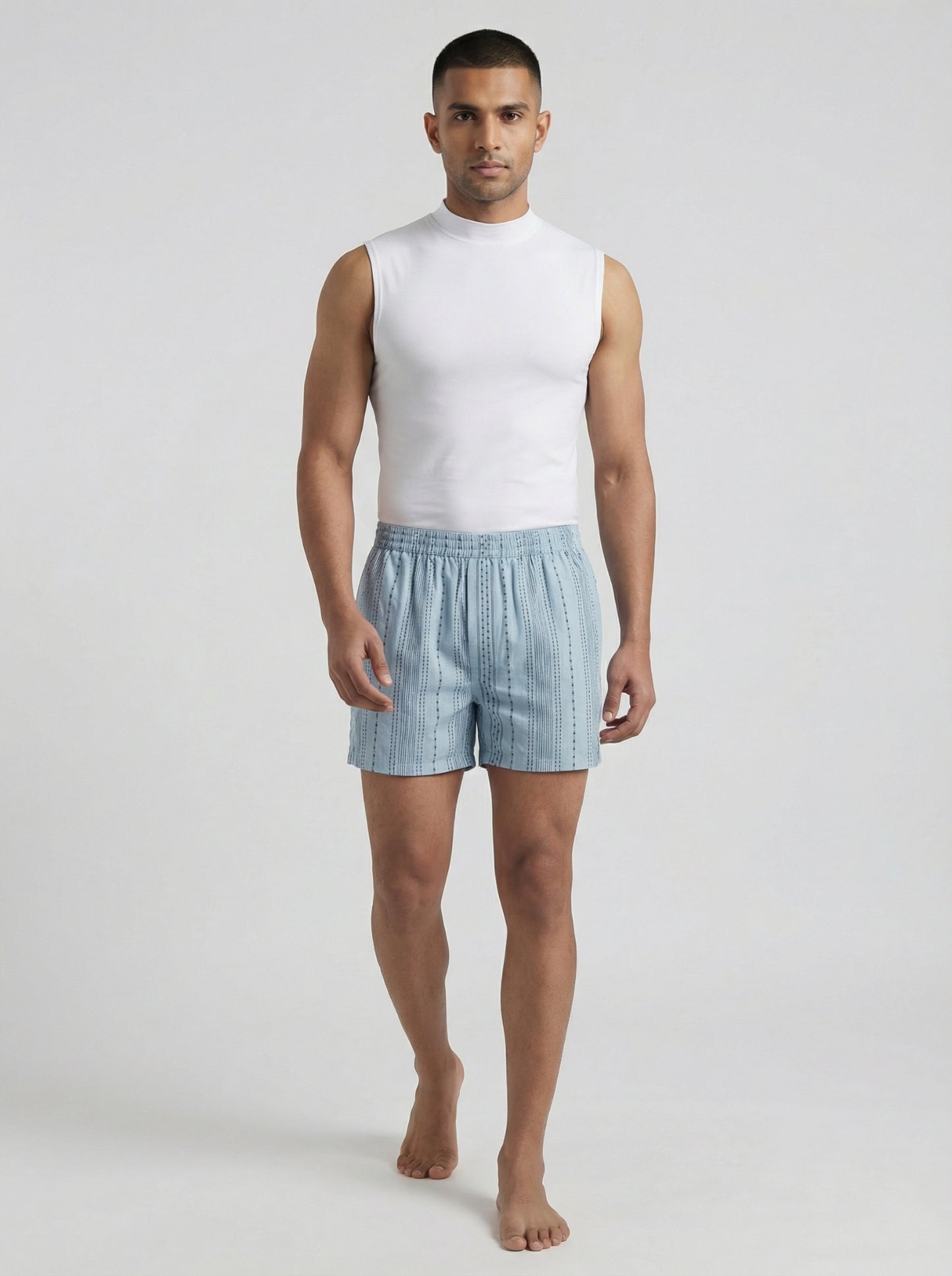 Multicolor Diamond Print & Mist Blue Linear Weave Boxers