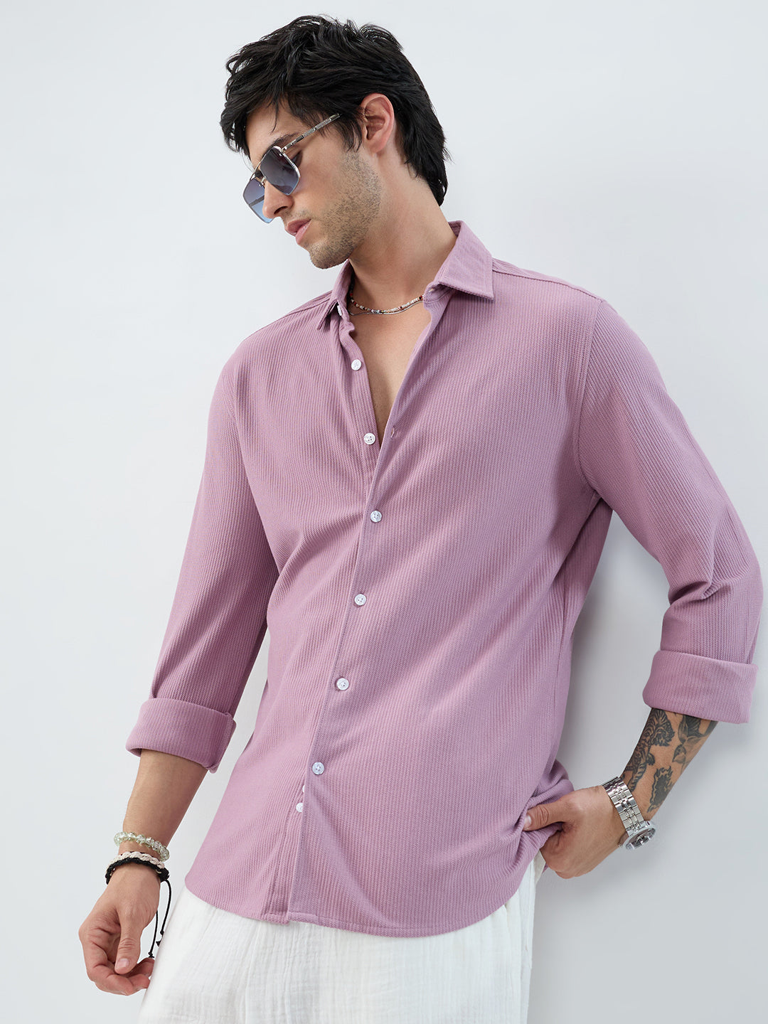 Turkish Rose Pink Textured Knit Shirt