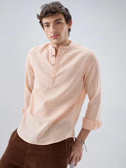 Creamy Peach Slub Textured Kurta