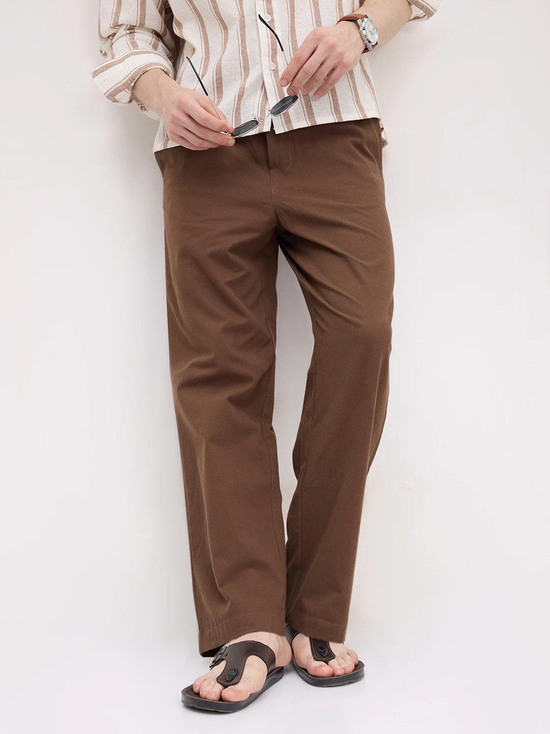 Luxe Chocolate Brown Cord Straight Fit Trousers