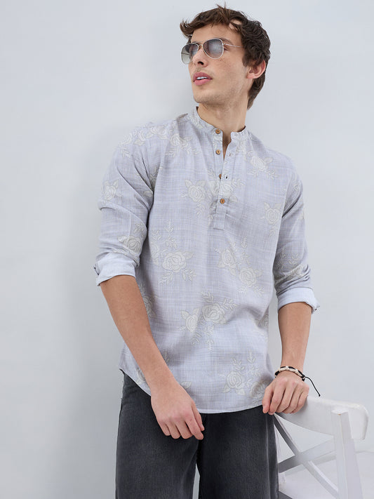 Artistic Grey Floral Printed Kurta