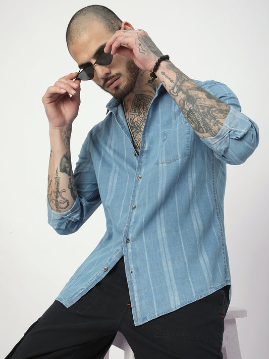 Plush Denim Vertical Stripe Shirt