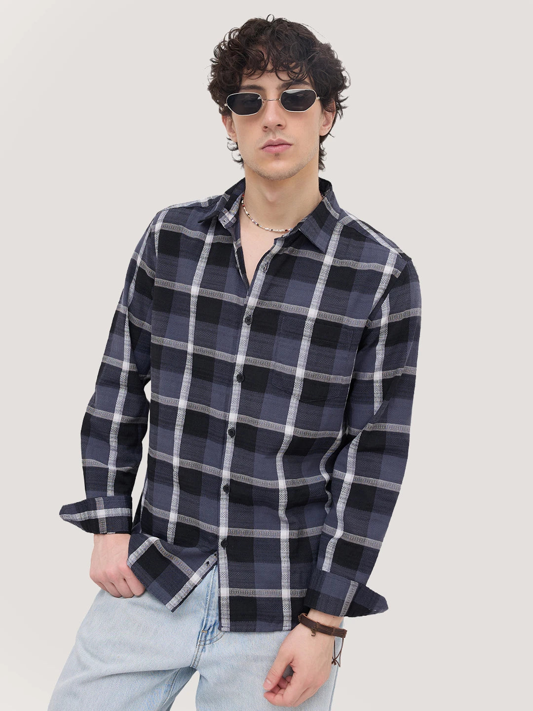 Diamond Weave Elegant Black & Grey Checks Shirt