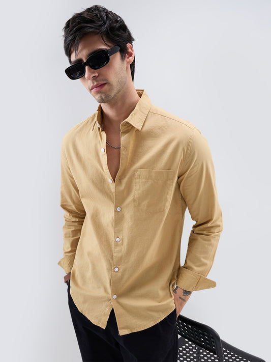 Solid Camel Beige Statement Shirt