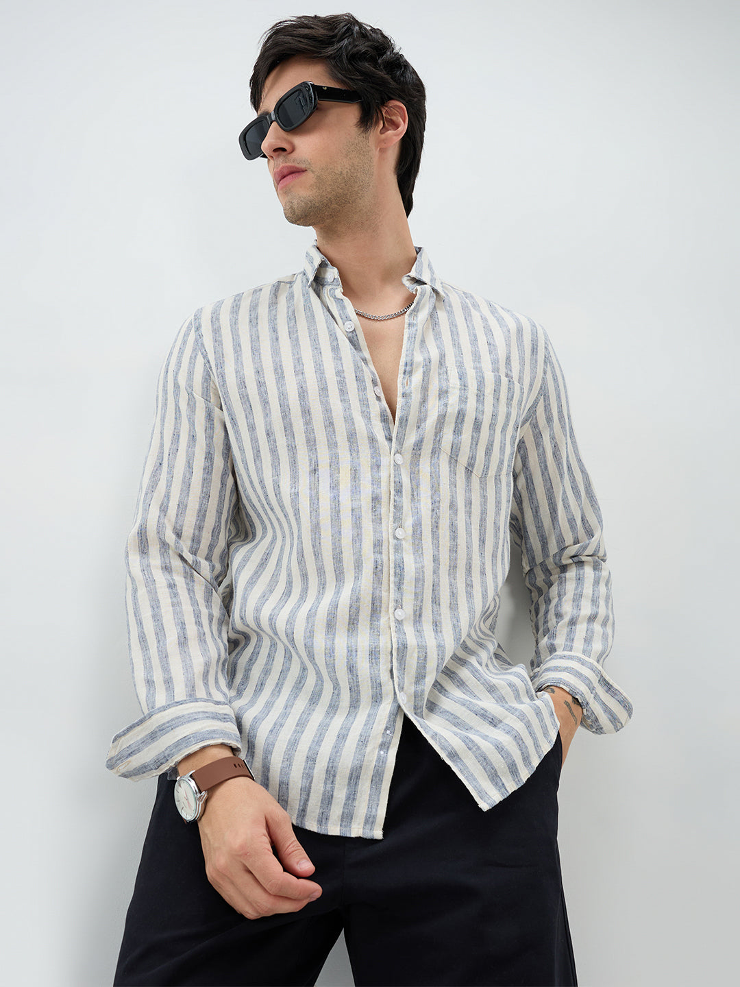 Navy & Off-White Candy Striped Shirt