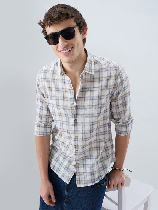 Coastal Beige & White Box Checks Shirt