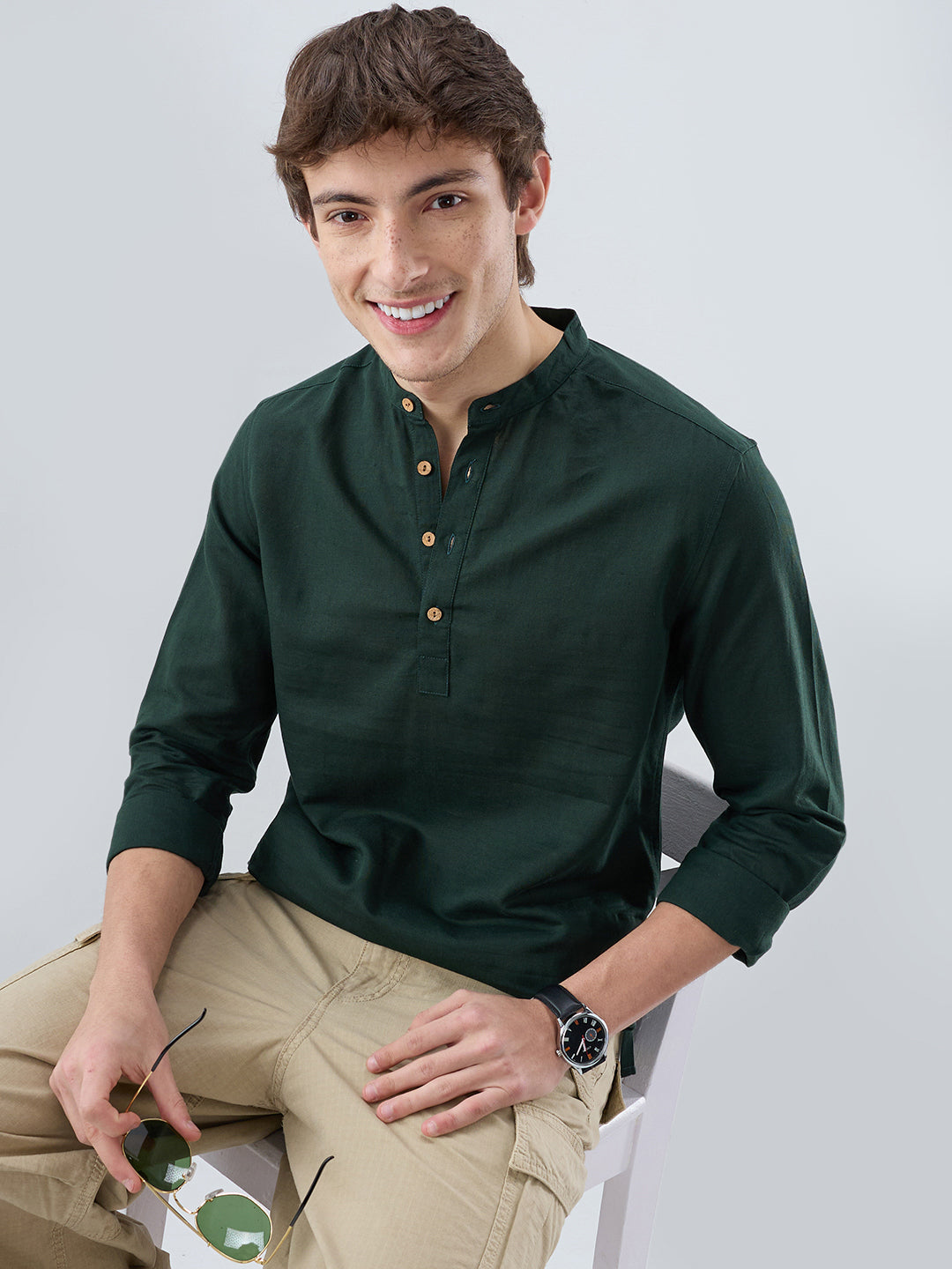 Premium Forest Green Linen Blend Kurta