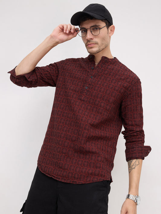 Rich Architectural Weave Red Jacquard Kurta