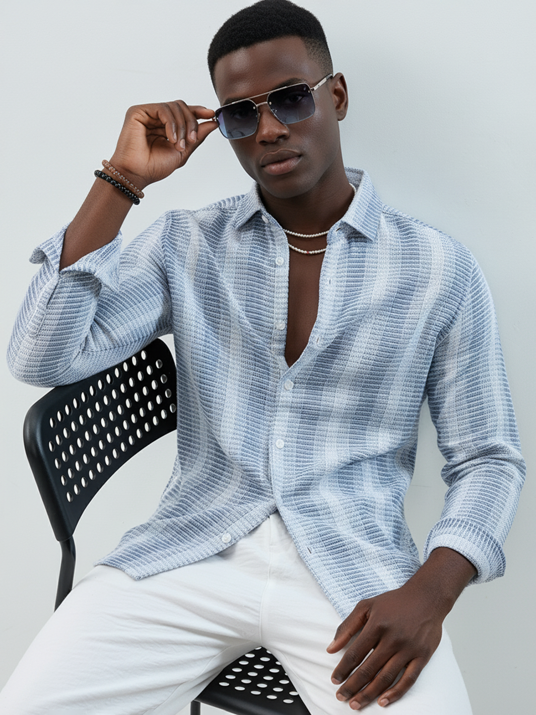 White & Shadow Blue Breeze Striped Shirt