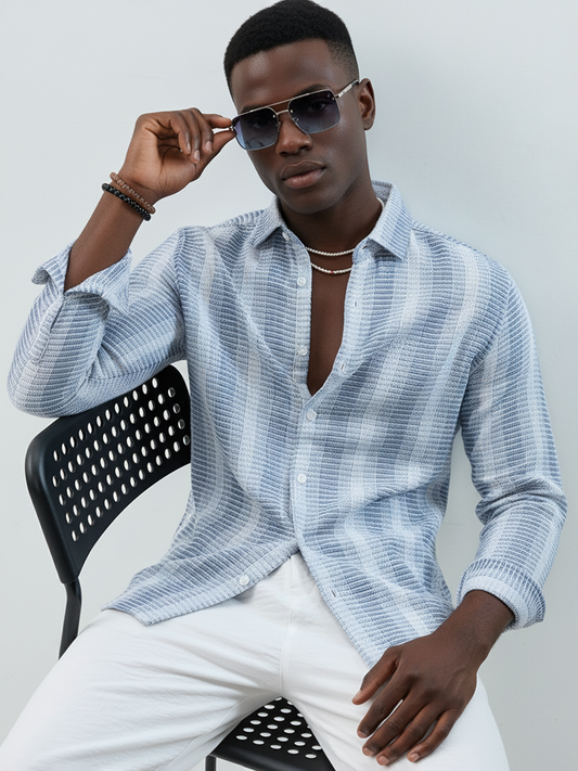 White & Shadow Blue Breeze Striped Shirt