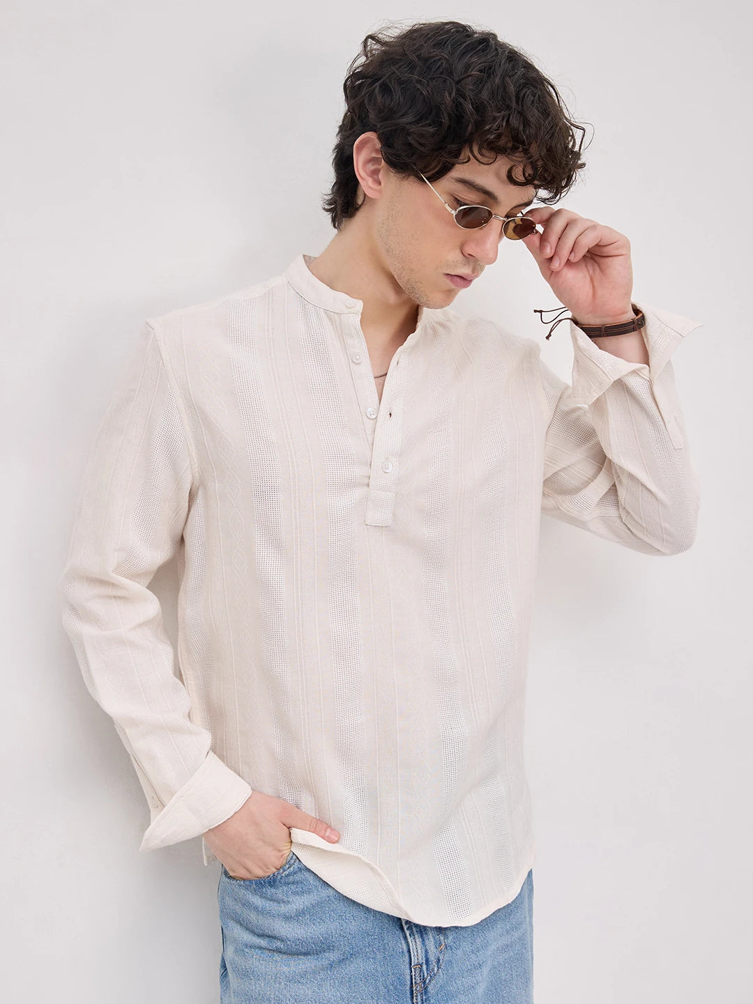 Luxe Ivory Quilted Grid Textured Kurta