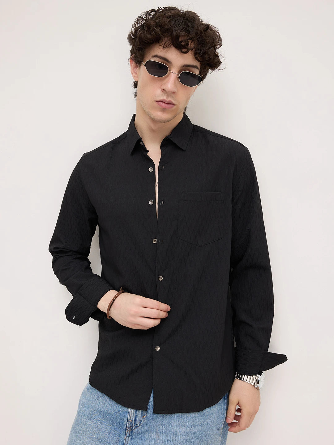 Black Noir Grid Luxe Evening Shirt