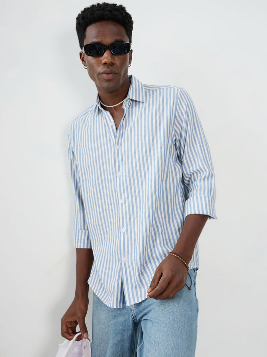 Blue Candy Striped Vacation Shirt
