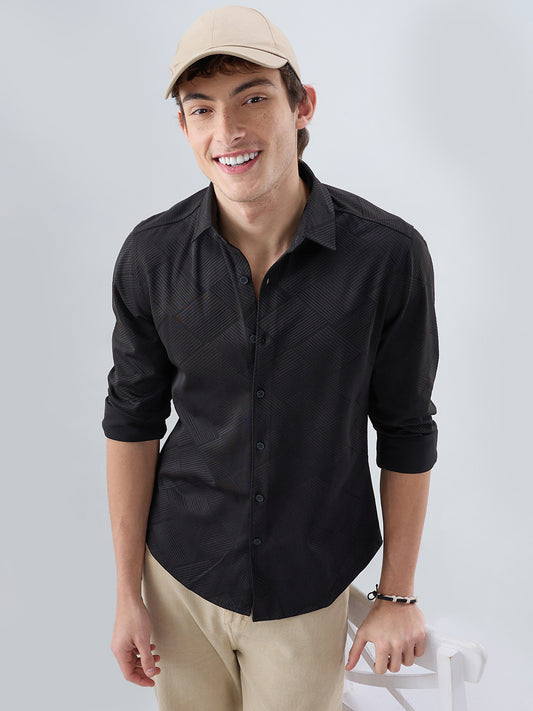 Intricate Black Block Weave Knitted Shirt