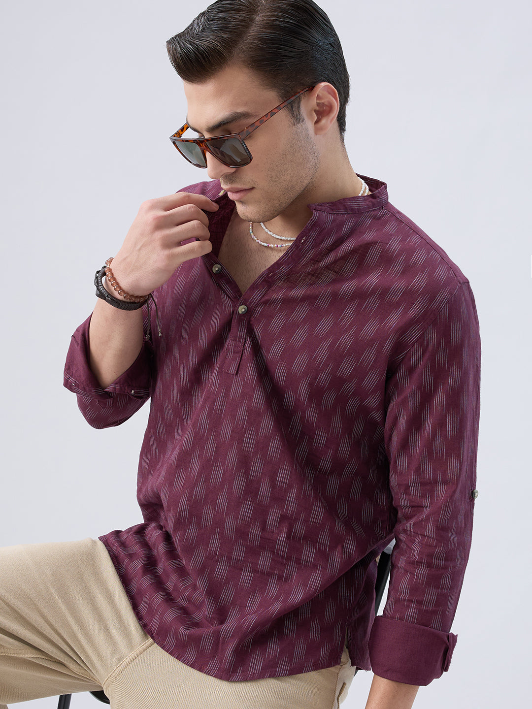 Antique Maroon Ikat Printed Kurta