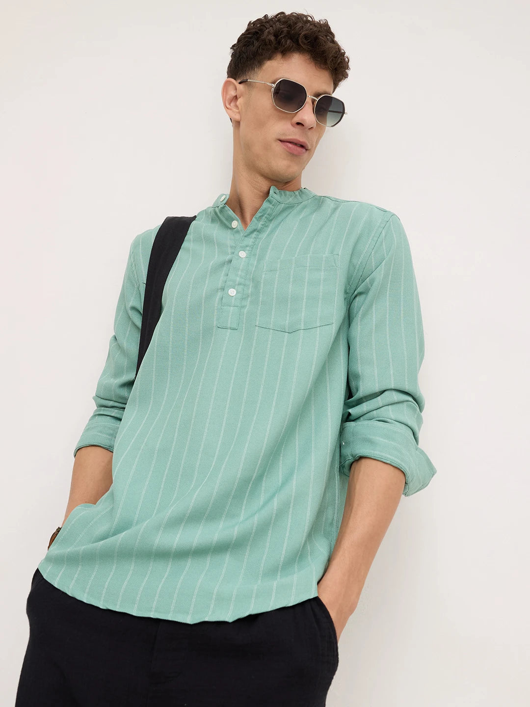 Fern Green Chalk Striped Kurta