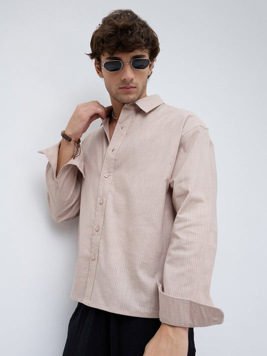 Natural Beige Sheer Fine Weave Boxy Fit Crop Shirt