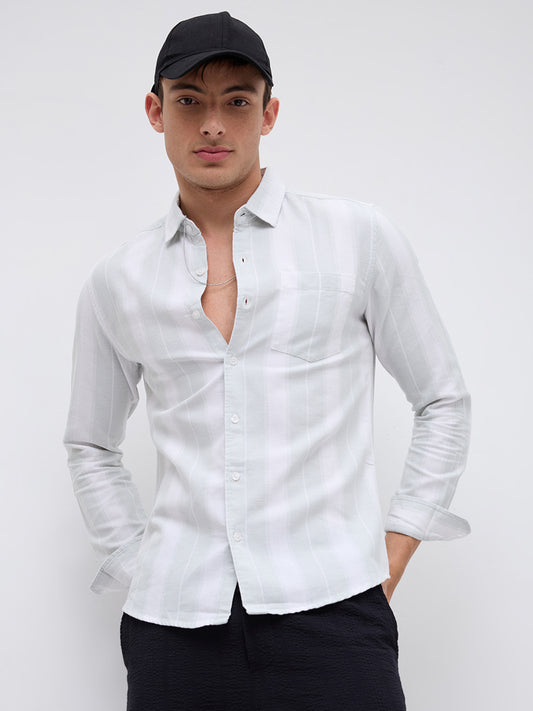 Sage Mist Textured Vertical Striped Resort Shirt
