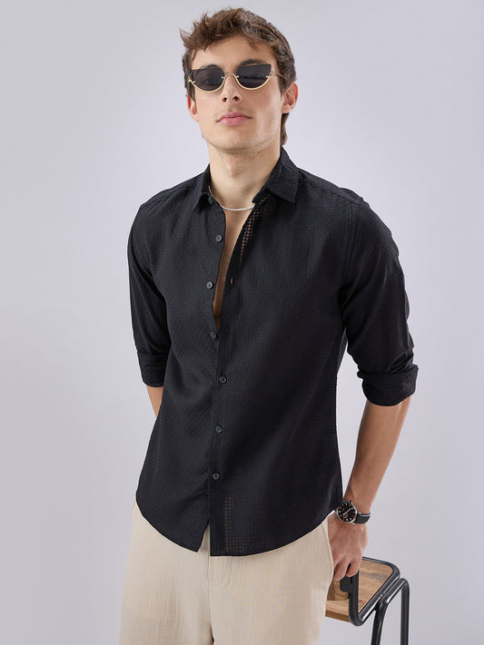 Black Open Weave Refined Textured Shirt