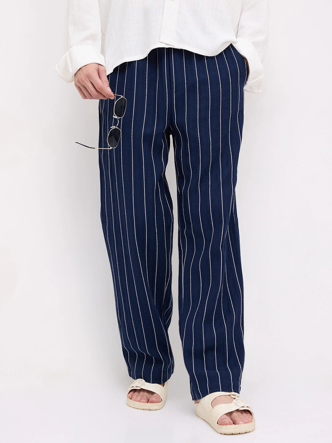Finesse Navy Straight Fit Trousers