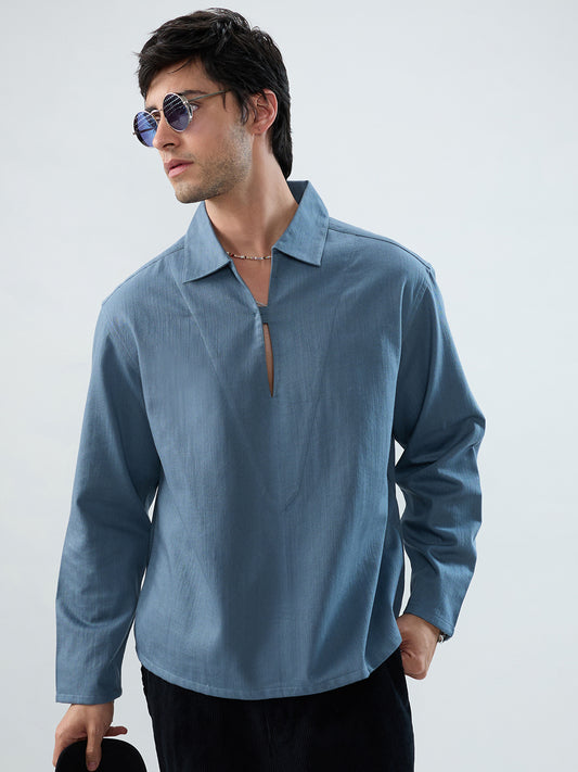 Slate Blue Cuffless Oversized Shirt