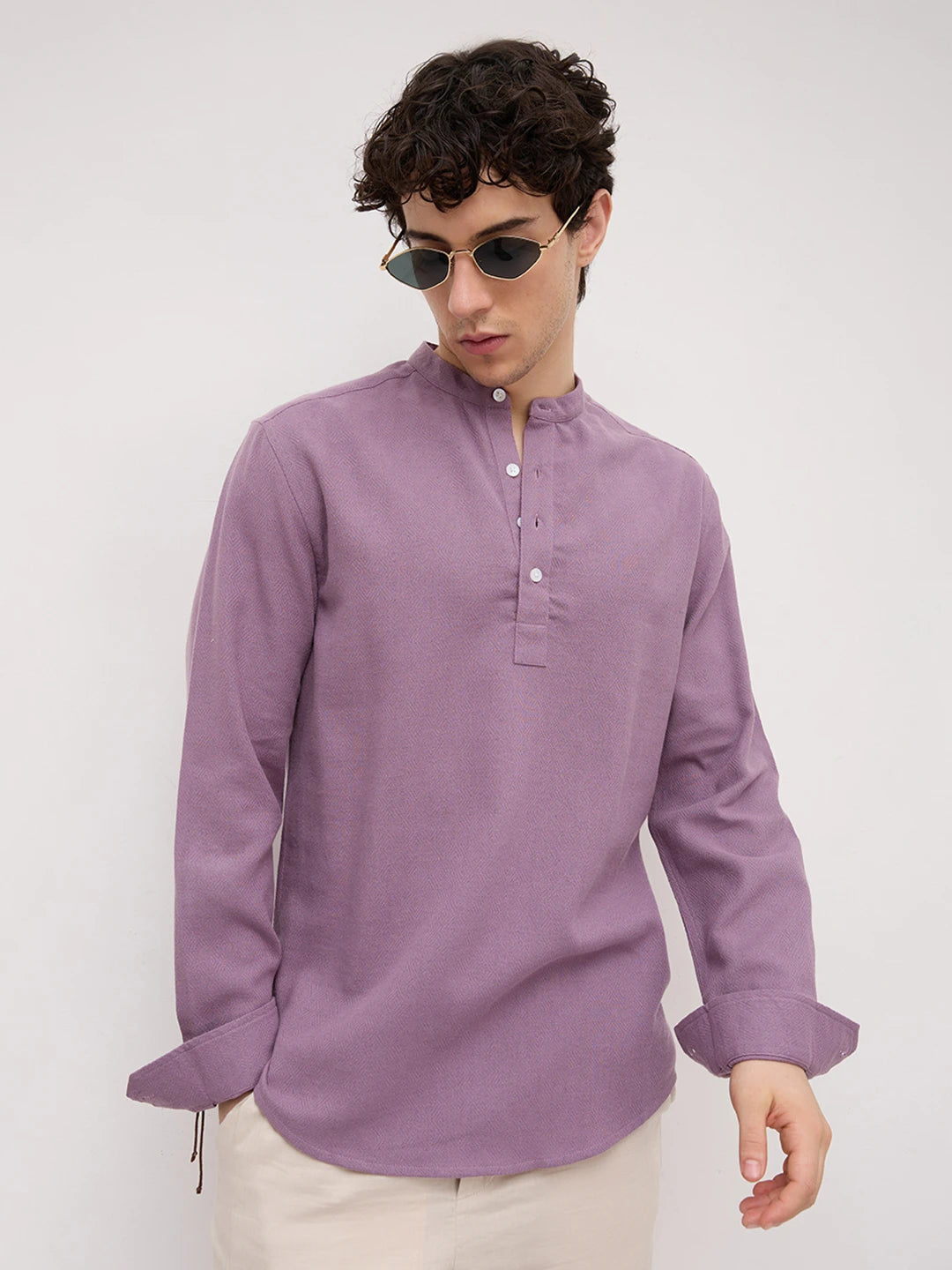Rich Purple Fine Geometrical Weave Textured Kurta