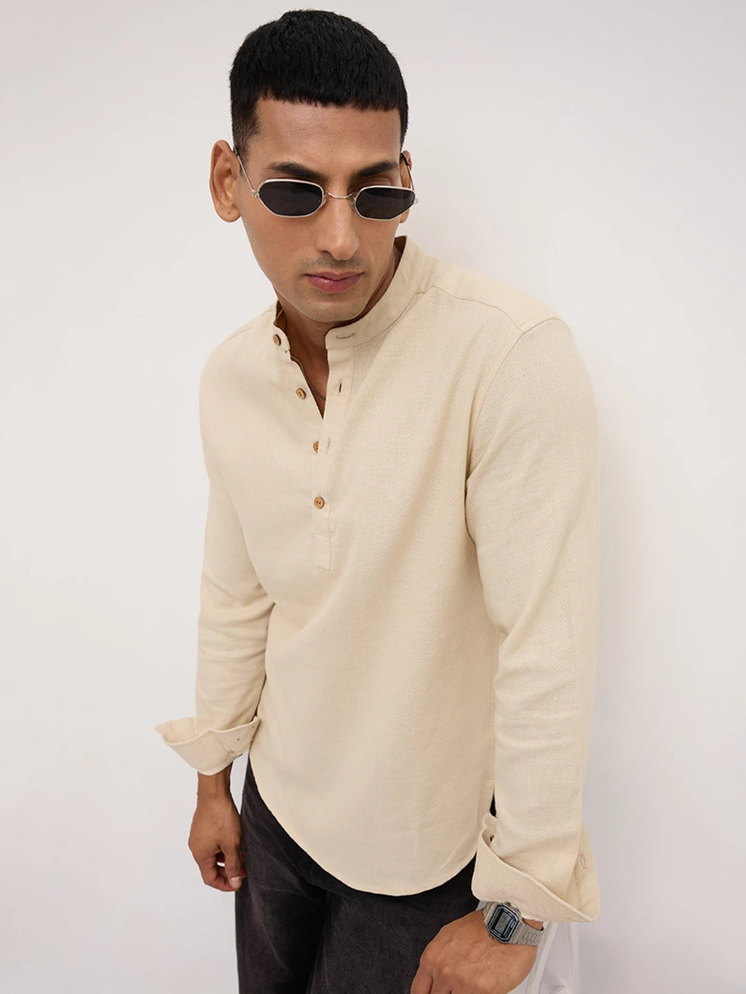 Bisque Beige Fine Diamond Weave Kurta