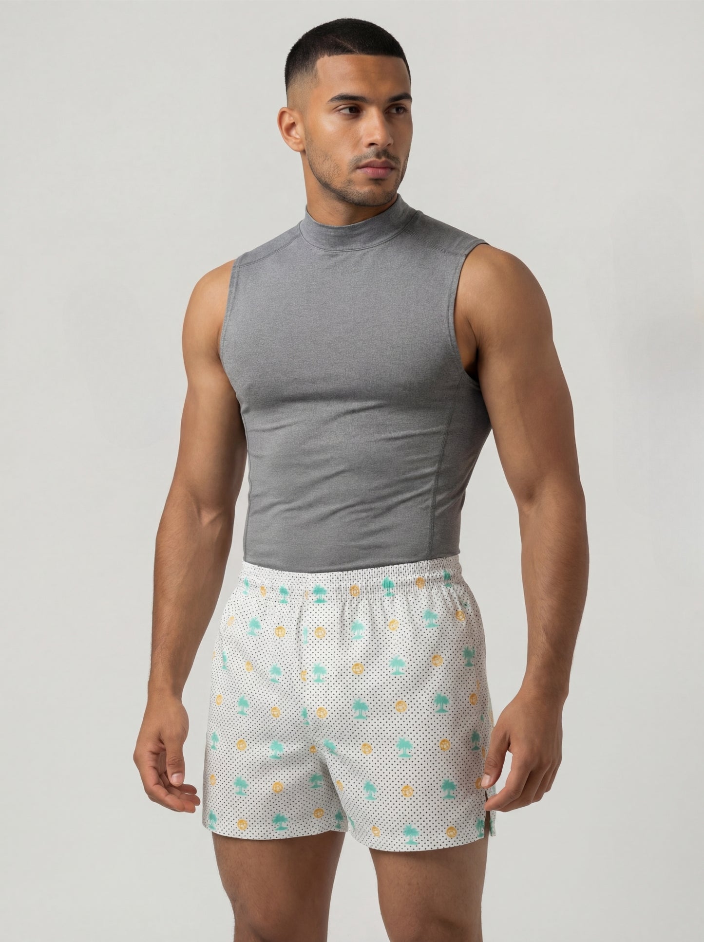 Indigo Dye Geometric & Island Vibe Basketball Print Boxers