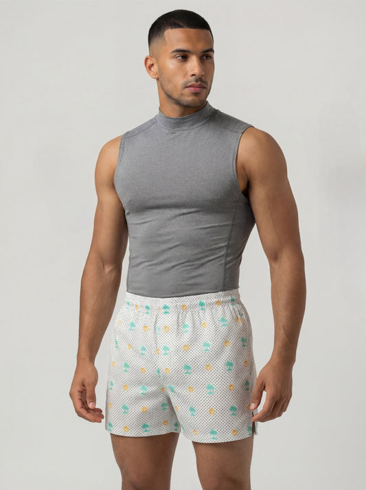 Indigo Dye Geometric & Island Vibe Basketball Print Boxers