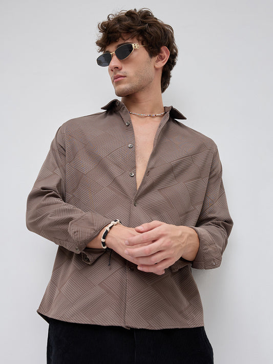 Elegant Brown Block Weave Knitted Shirt