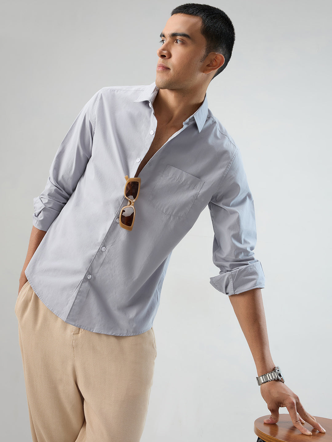 Solid Gainsboro Grey Poplin Peach Finish Shirt