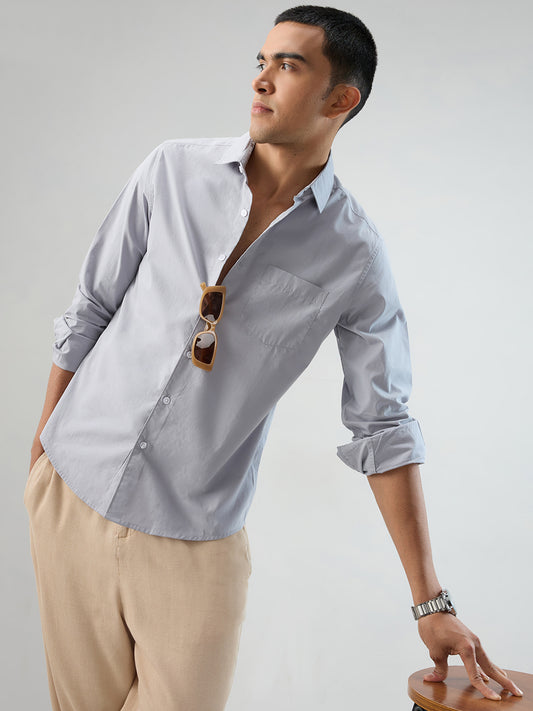 Solid Gainsboro Grey Poplin Peach Finish Shirt